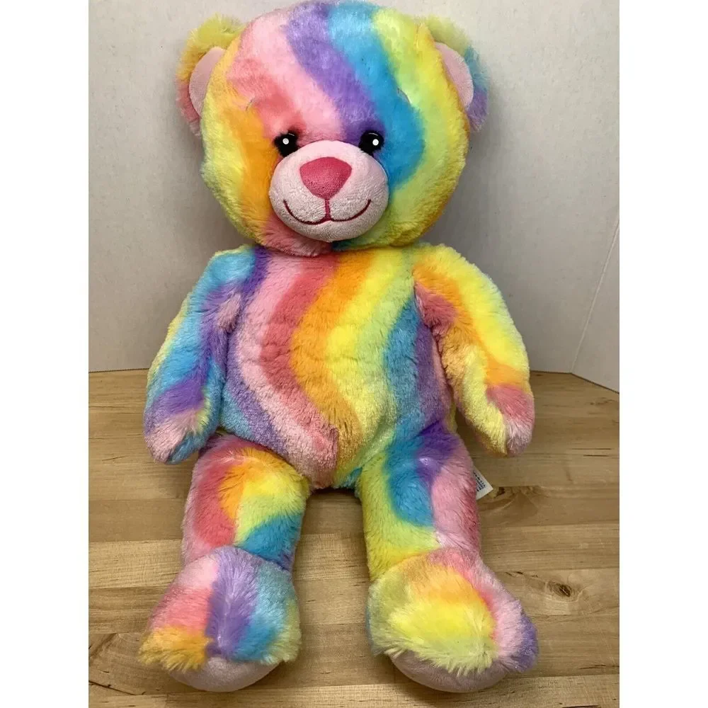 BUILD A BEAR PASTEL RAINBOW CURVED STRIPES ‎ PLUSH TEDDY BEAR 17